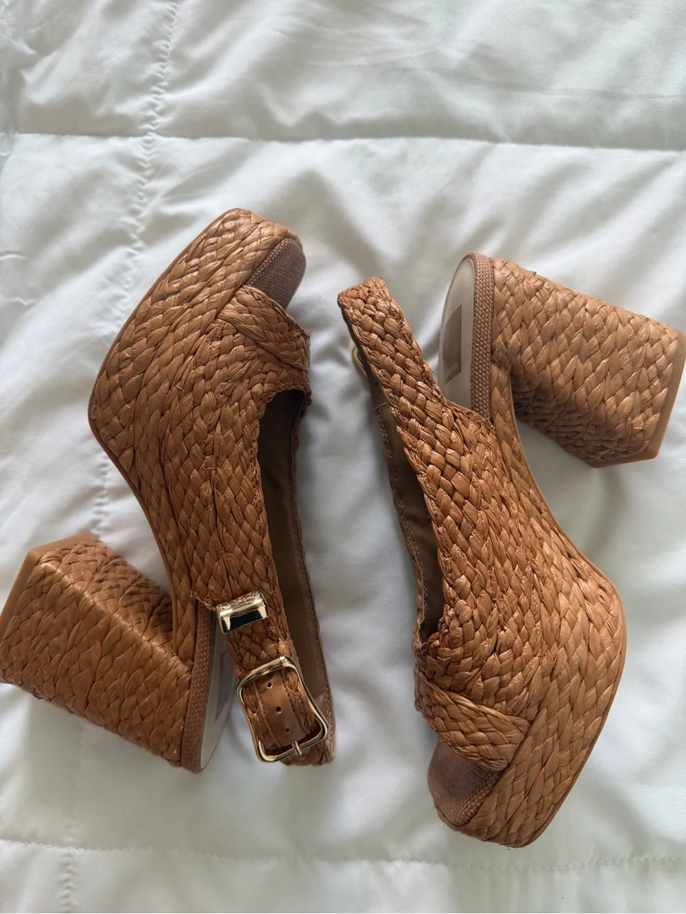 Dolce Vita Woven Platform Slingback Heels in Tan